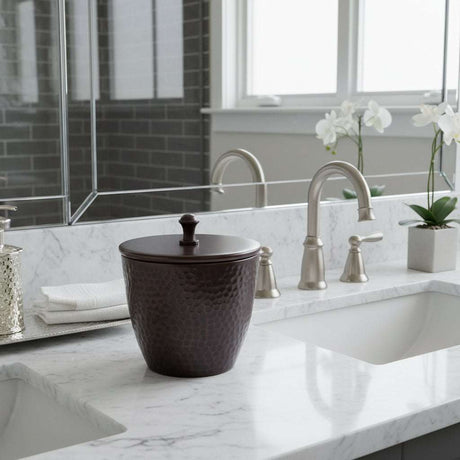 Orsina Bathroom Jar in Dark Brown with a Stylish Hammered Finish for Bathroom Organisation