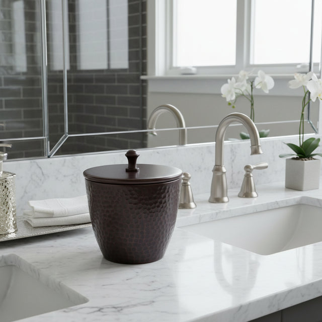 Orsina Bathroom Jar in Dark Brown with a Stylish Hammered Finish for Bathroom Organisation