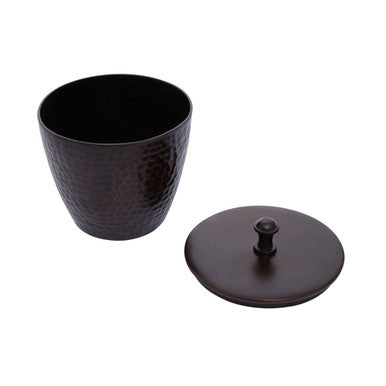 Orsina stylish bathroom jar in hammered bronze finish with a matching lid for elegant bathroom storage