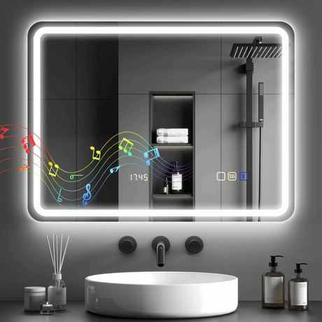 HOMCOM 500 x 700 mm Illuminated Bathroom Mirror with Bluetooth 80L x 60W x 3.5D cm HOMCOM