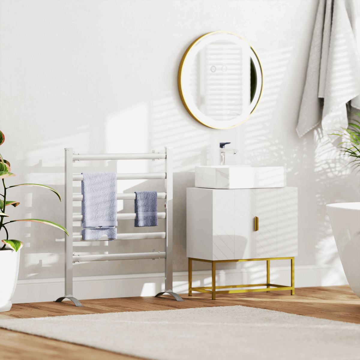 LED Bathroom Mirror Wall Mounted Round Vanity Mirror With Lights, Time Display kleankin