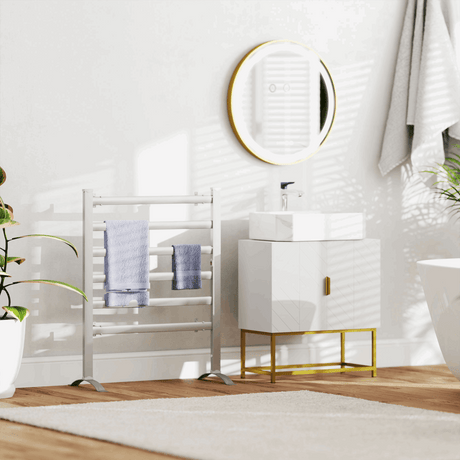 LED Bathroom Mirror Wall Mounted Round Vanity Mirror With Lights, Time Display kleankin