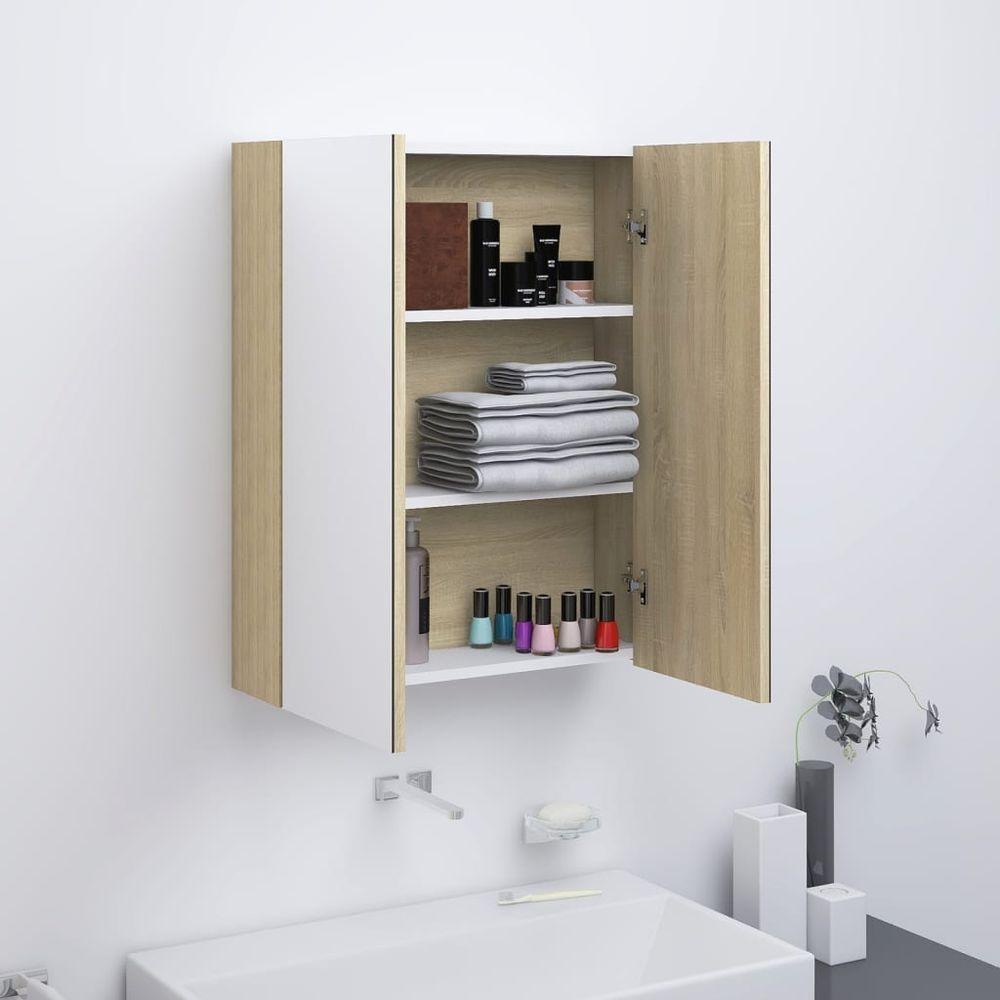 Bathroom Mirror Cabinet 60x15x75 cm MDF Shining Black white and oak vidaXL