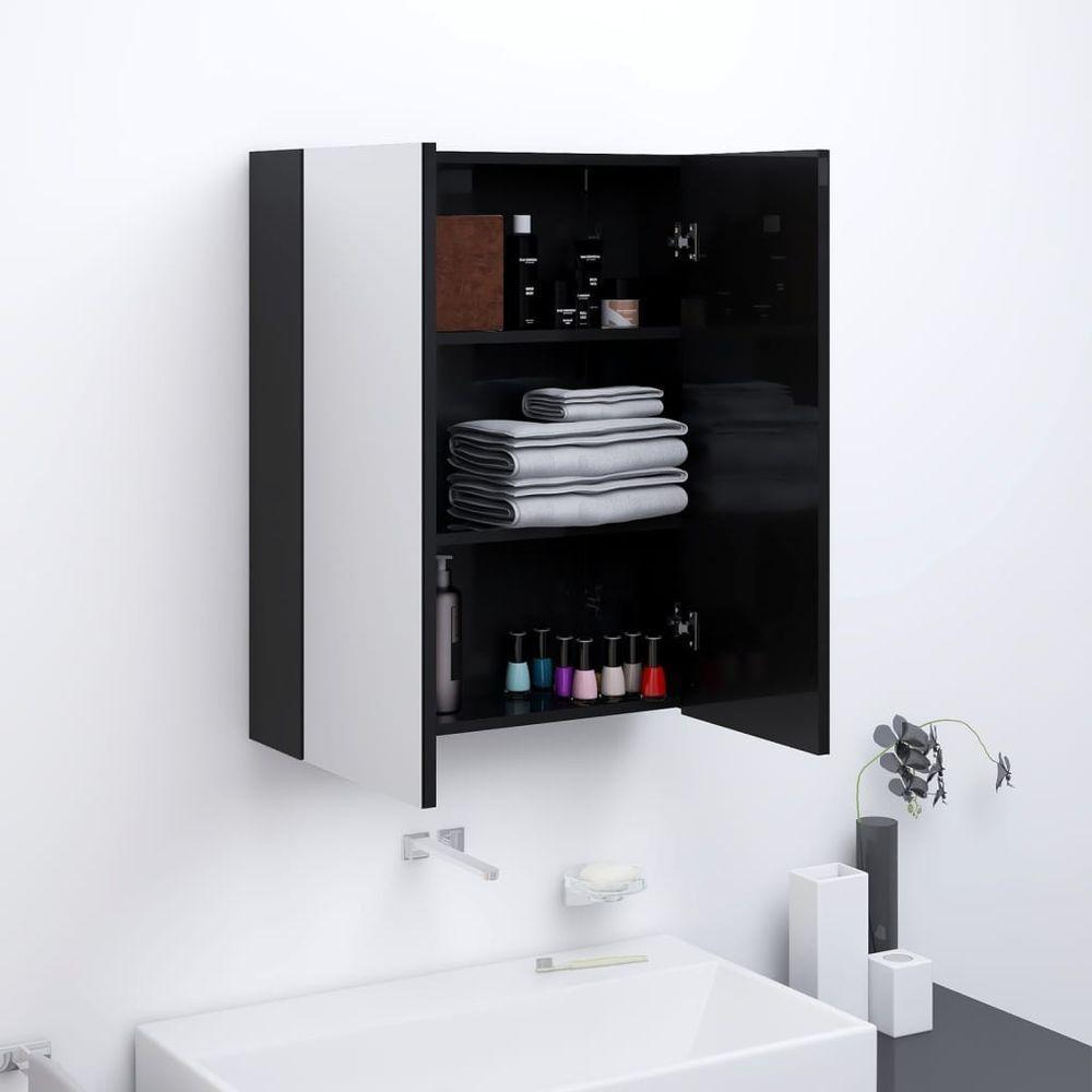 Bathroom Mirror Cabinet 60x15x75 cm MDF Shining Black vidaXL