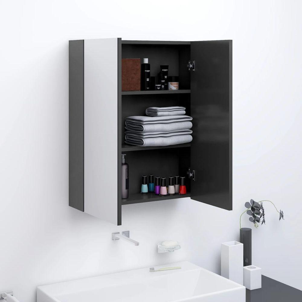 Bathroom Mirror Cabinet 60x15x75 cm MDF Shining Black grey vidaXL