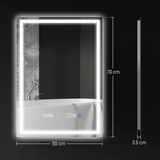 HOMCOM 500 x 700 mm Bathroom Mirror with Bluetooth Clock Lights Demister Pad HOMCOM