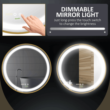 LED Bathroom Mirror Wall Mounted Round Vanity Mirror With Lights, Time Display kleankin