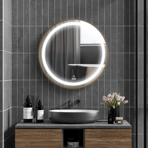 LED Bathroom Mirror Wall Mounted Round Vanity Mirror With Lights, Time Display kleankin