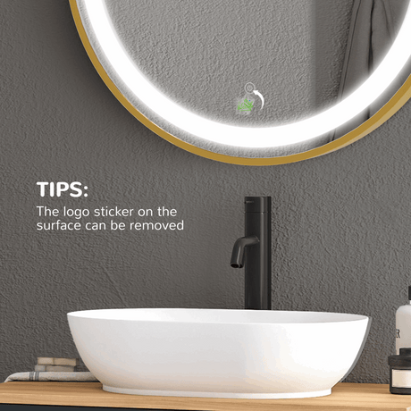 LED Bathroom Mirror Wall Mounted Round Vanity Mirror With Lights, Time Display kleankin
