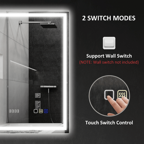 HOMCOM 500 x 700 mm Bathroom Mirror with Bluetooth Clock Lights Demister Pad HOMCOM