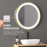 LED Bathroom Mirror Wall Mounted Round Vanity Mirror With Lights, Time Display kleankin