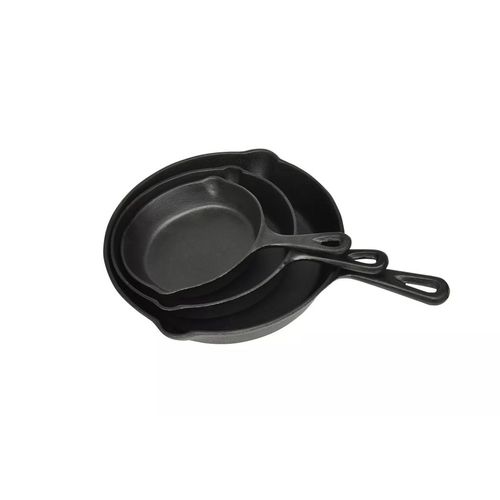 vidaXL BBQ Steak Pans Set of 3 Cast Iron Skillets vidaXL
