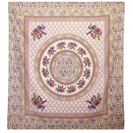 Wall Hanging and Beach Spread - Elephant Mandala - Purple Blue on Cream AW Dropship UK