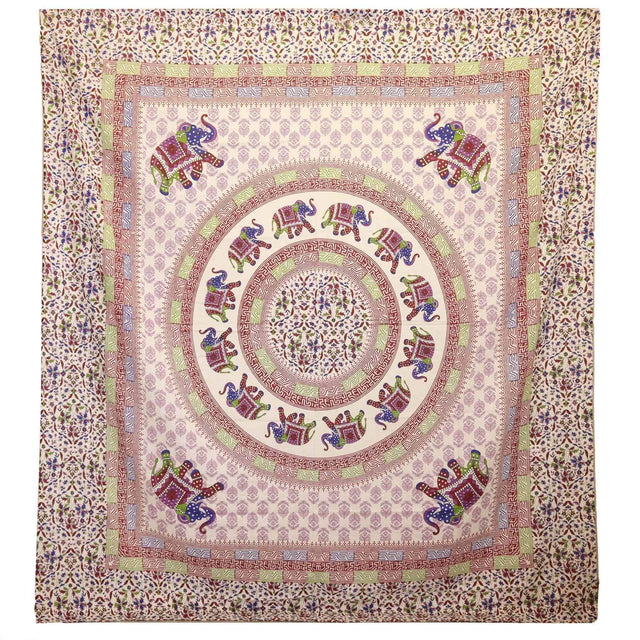 Wall Hanging and Beach Spread - Elephant Mandala - Purple Blue on Cream AW Dropship UK