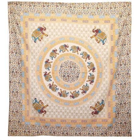 Wall Hanging and Beach Spread - Elephant Mandala - Brown Orange on Cream AW Dropship UK