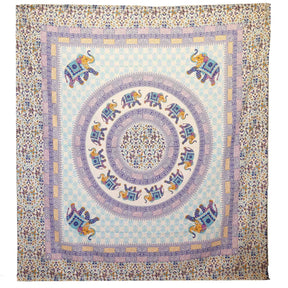 Wall Hanging and Beach Spread - Elephant Mandala - Turquoise Blue on Cream AW Dropship UK