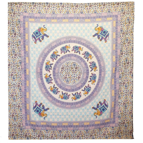 Wall Hanging and Beach Spread - Elephant Mandala - Turquoise Blue on Cream AW Dropship UK