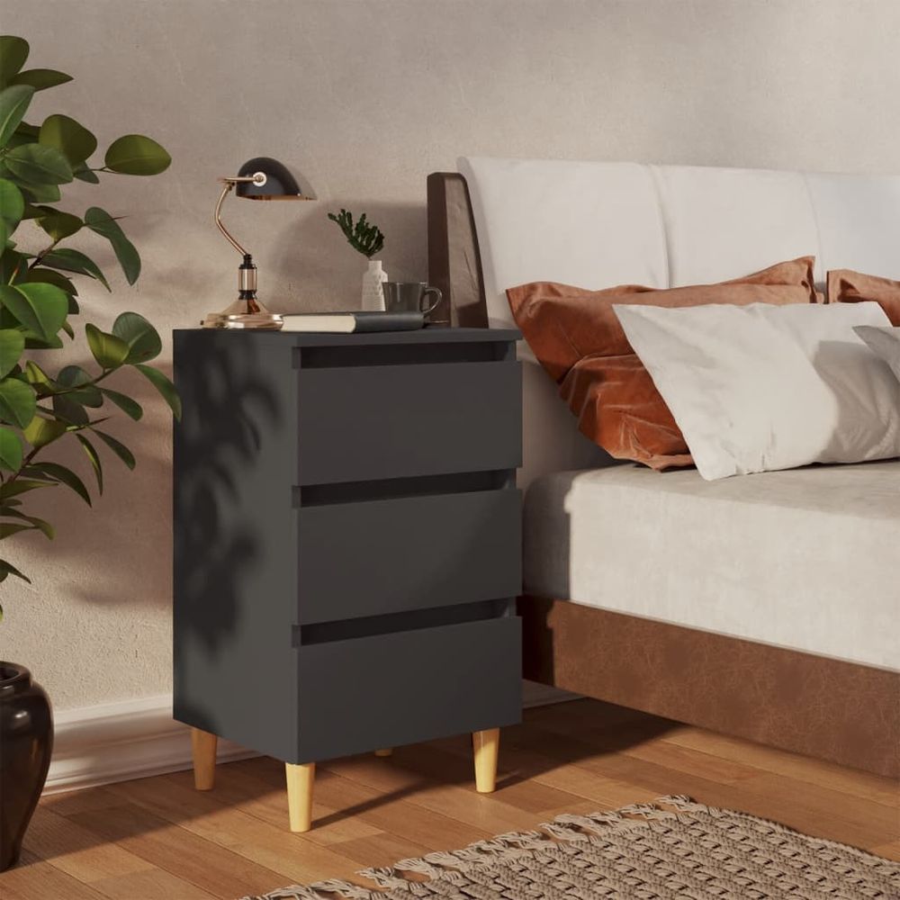 vidaXL Bed Cabinet with Solid Wood Legs Smoked Oak 40x35x69 cm vidaXL