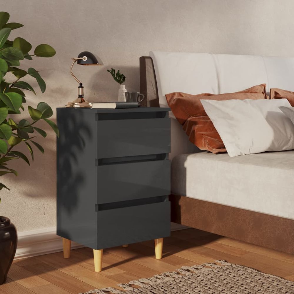 vidaXL Bed Cabinet with Solid Wood Legs Smoked Oak 40x35x69 cm vidaXL