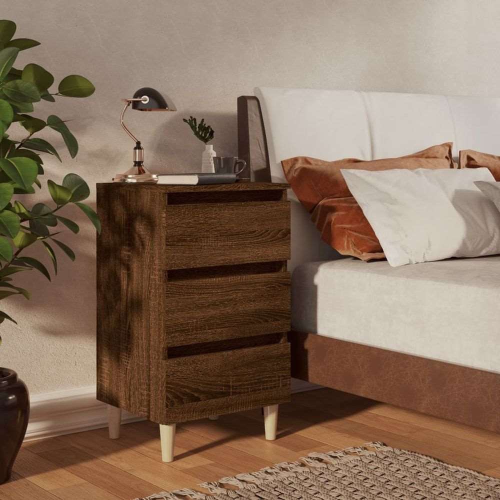 vidaXL Bed Cabinet with Solid Wood Legs Smoked Oak 40x35x69 cm vidaXL