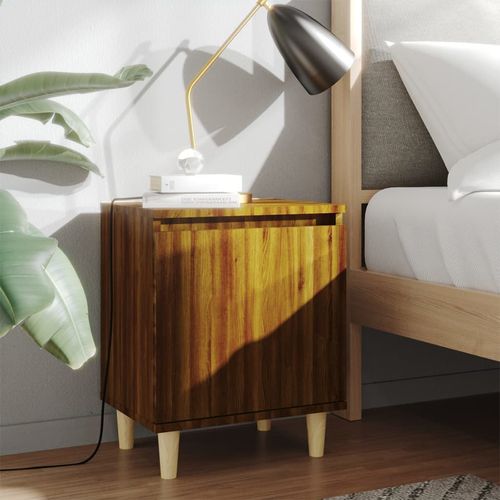 vidaXL Bed Cabinet with Solid Wood Legs Smoked Oak 40x30x50 cm brown oak vidaXL