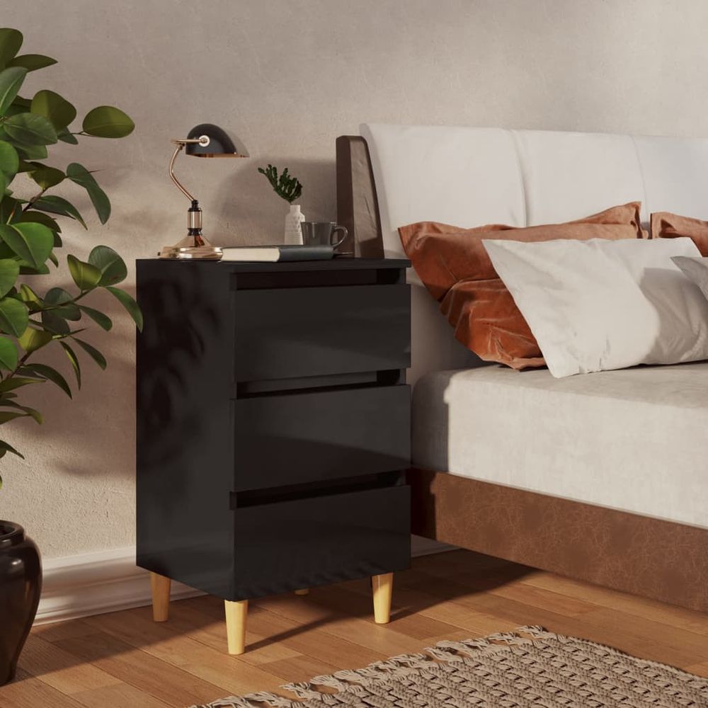 vidaXL Bed Cabinet with Solid Wood Legs Smoked Oak 40x35x69 cm vidaXL