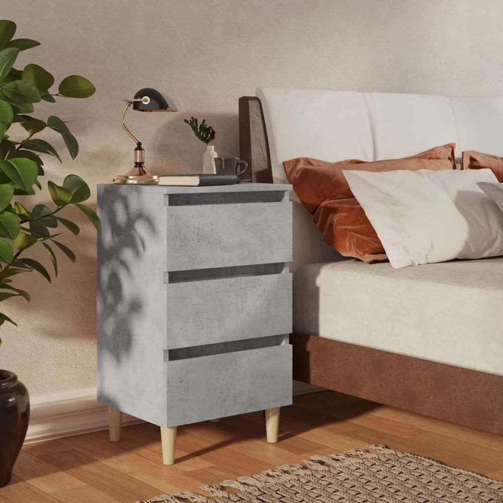 vidaXL Bed Cabinet with Solid Wood Legs Smoked Oak 40x35x69 cm vidaXL