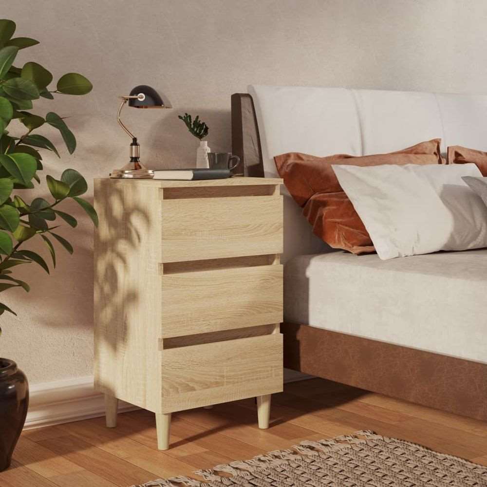 vidaXL Bed Cabinet with Solid Wood Legs Smoked Oak 40x35x69 cm vidaXL