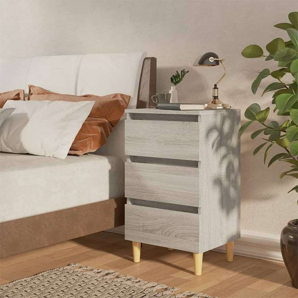 vidaXL Bed Cabinet with Solid Wood Legs Smoked Oak 40x35x69 cm vidaXL