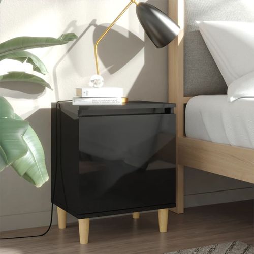 vidaXL Bed Cabinet with Solid Wood Legs Smoked Oak 40x30x50 cm high gloss black vidaXL