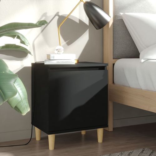 vidaXL Bed Cabinet with Solid Wood Legs Smoked Oak 40x30x50 cm black vidaXL