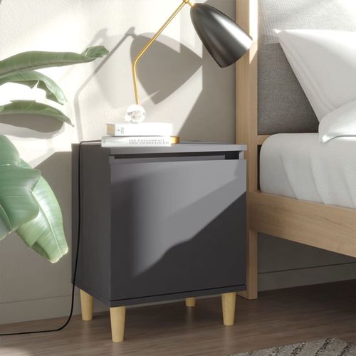 vidaXL Bed Cabinet with Solid Wood Legs Smoked Oak 40x30x50 cm grey vidaXL