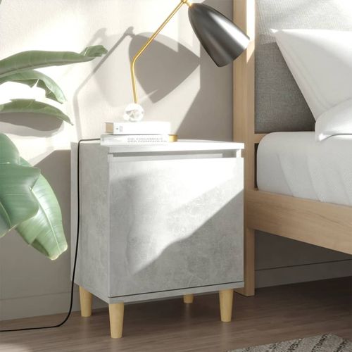 vidaXL Bed Cabinet with Solid Wood Legs Smoked Oak 40x30x50 cm concrete grey vidaXL