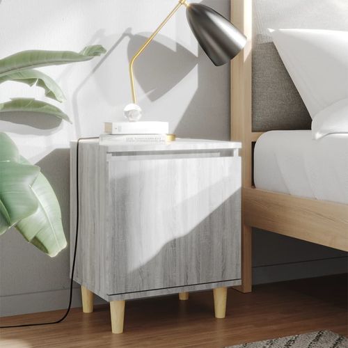 vidaXL Bed Cabinet with Solid Wood Legs Smoked Oak 40x30x50 cm grey sonoma vidaXL