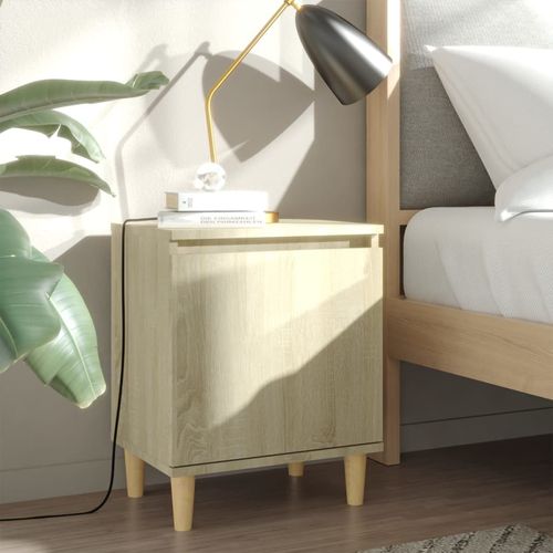 vidaXL Bed Cabinet with Solid Wood Legs Smoked Oak 40x30x50 cm sonoma oak vidaXL