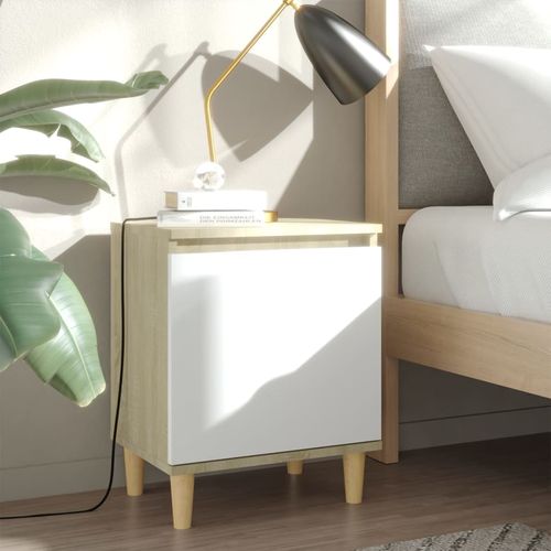 vidaXL Bed Cabinet with Solid Wood Legs Smoked Oak 40x30x50 cm sonoma oak and white vidaXL