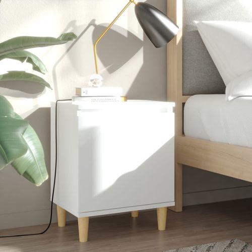 vidaXL Bed Cabinet with Solid Wood Legs Smoked Oak 40x30x50 cm white vidaXL