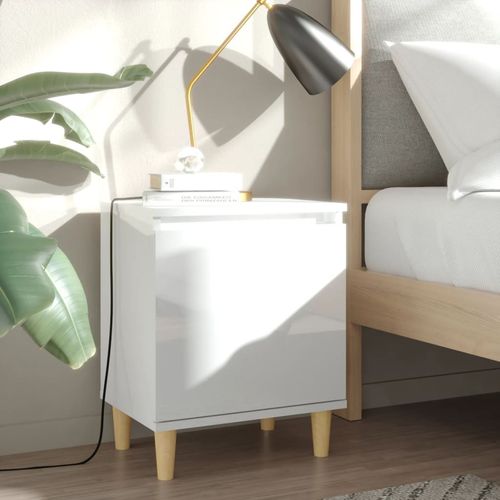 vidaXL Bed Cabinet with Solid Wood Legs Smoked Oak 40x30x50 cm high gloss white vidaXL