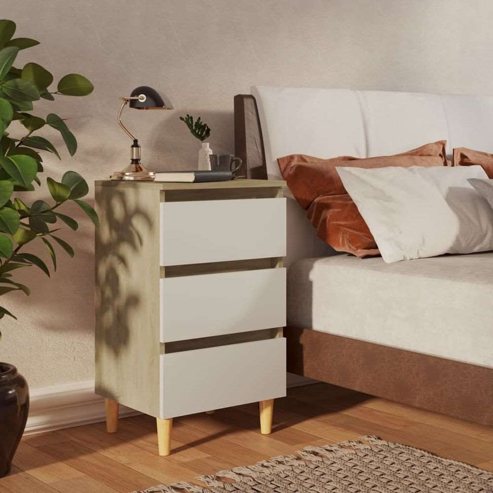 vidaXL Bed Cabinet with Solid Wood Legs Smoked Oak 40x35x69 cm vidaXL