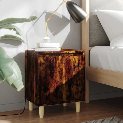 vidaXL Bed Cabinet with Solid Wood Legs Smoked Oak 40x30x50 cm smoked oak vidaXL