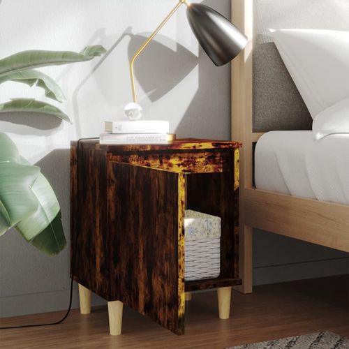 vidaXL Bed Cabinet with Solid Wood Legs Smoked Oak 40x30x50 cm vidaXL