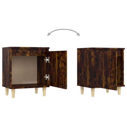vidaXL Bed Cabinet with Solid Wood Legs Smoked Oak 40x30x50 cm vidaXL