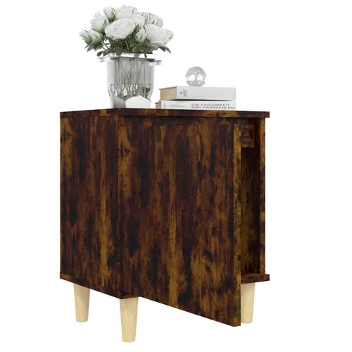vidaXL Bed Cabinet with Solid Wood Legs Smoked Oak 40x30x50 cm vidaXL