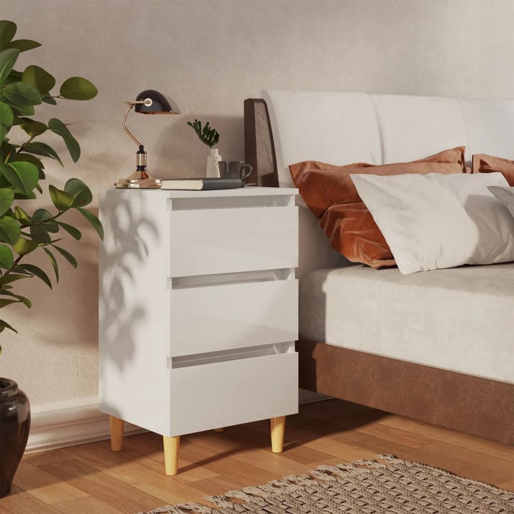 vidaXL Bed Cabinet with Solid Wood Legs Smoked Oak 40x35x69 cm vidaXL