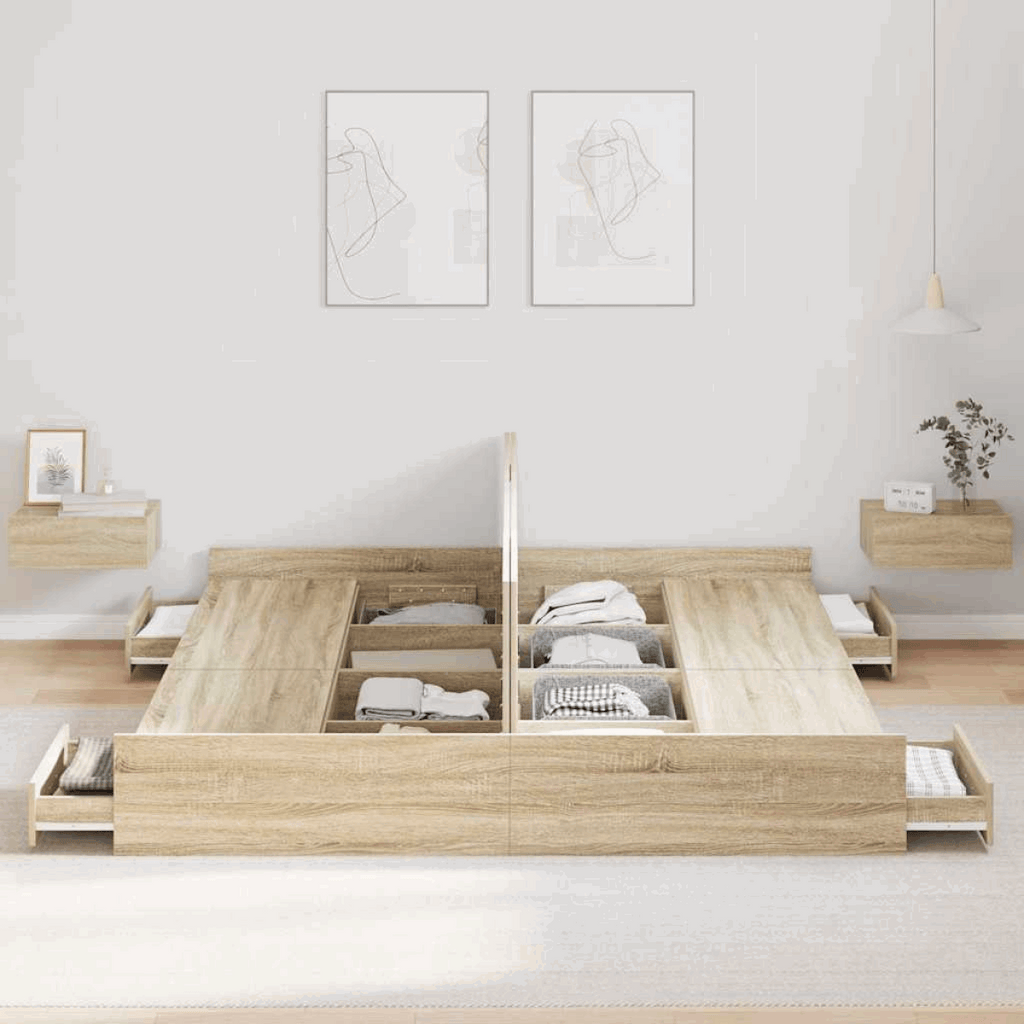 vidaXL Storage Bed Frame Sonoma oak 180 x 200 cm Engineered wood vidaXL