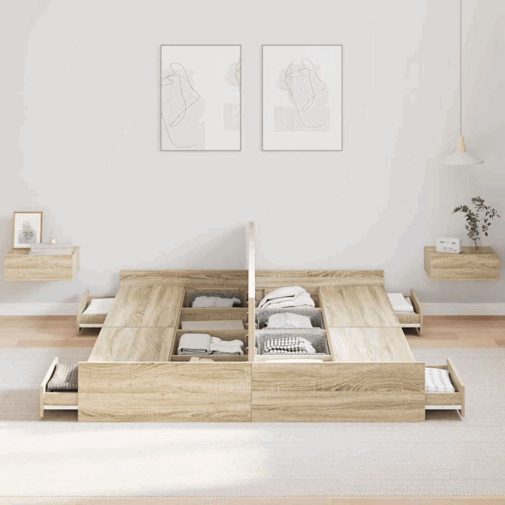 vidaXL Storage Bed Frame Sonoma oak 160 x 200 cm Engineered wood vidaXL