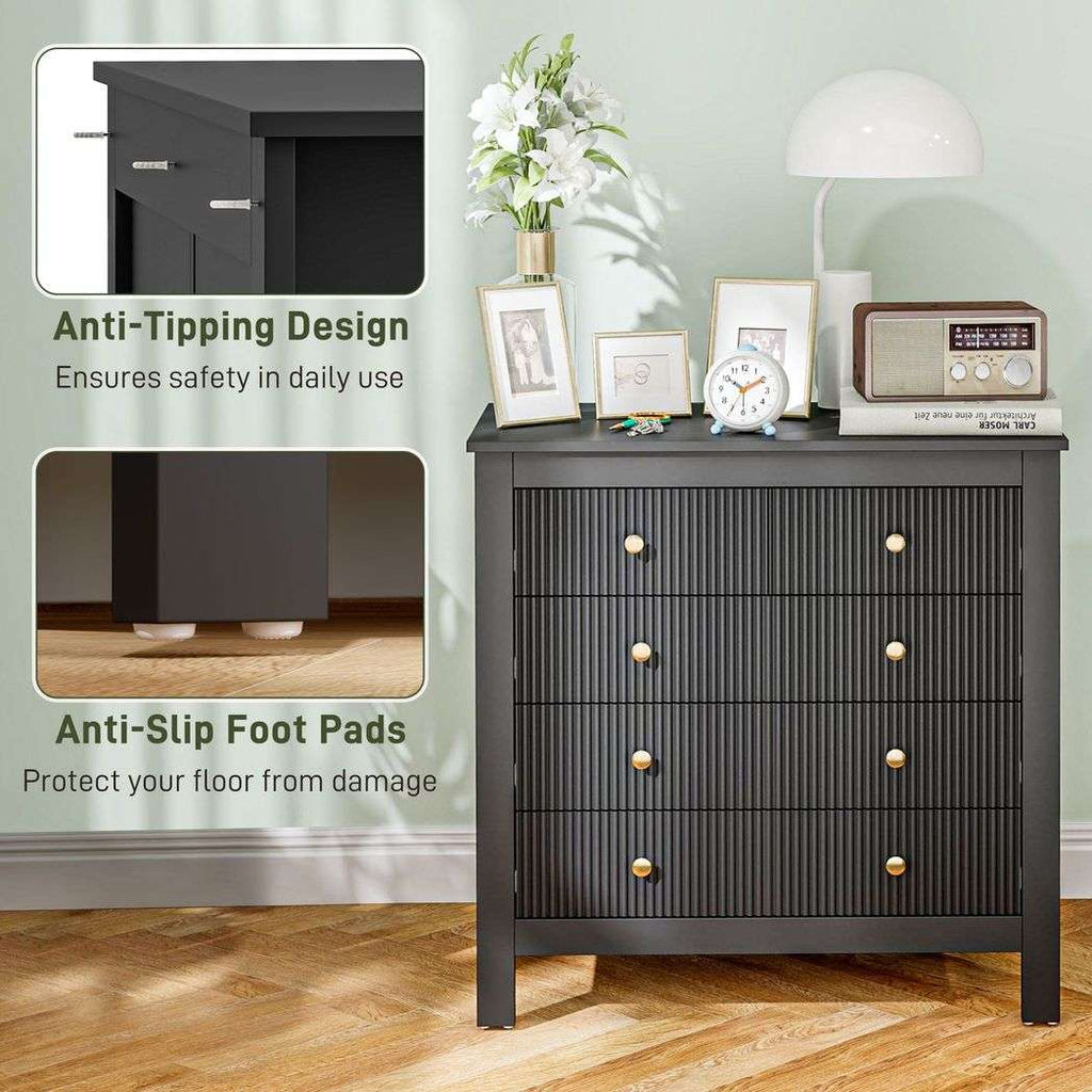 HOMCOM Fluted Bedroom Chest of Drawers With 5 Drawers Gold Tone Handles HOMCOM