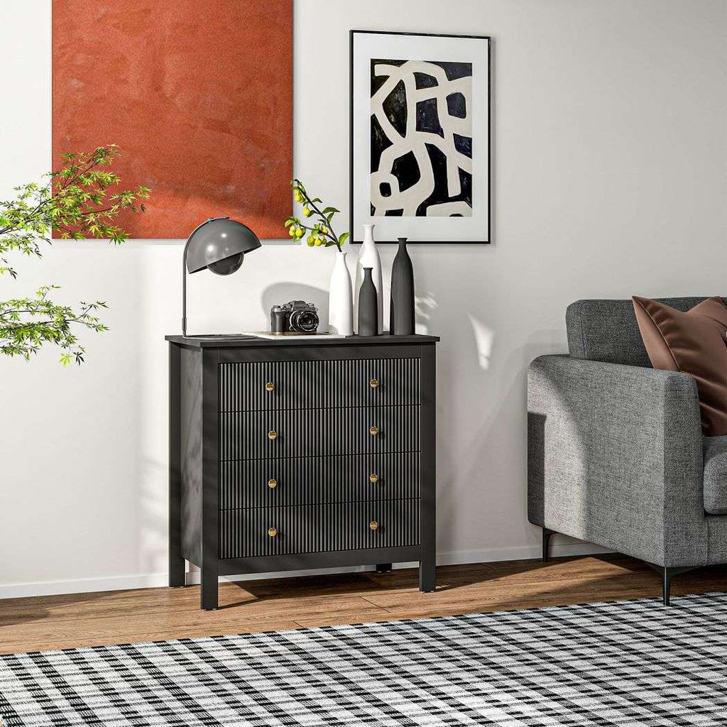 HOMCOM Fluted Bedroom Chest of Drawers With 5 Drawers Gold Tone Handles HOMCOM