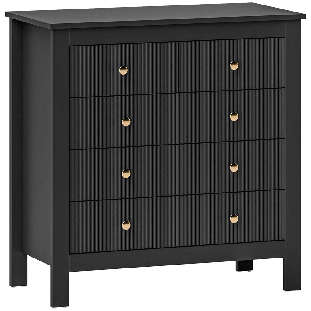 HOMCOM Fluted Bedroom Chest of Drawers With 5 Drawers Gold Tone Handles Black HOMCOM