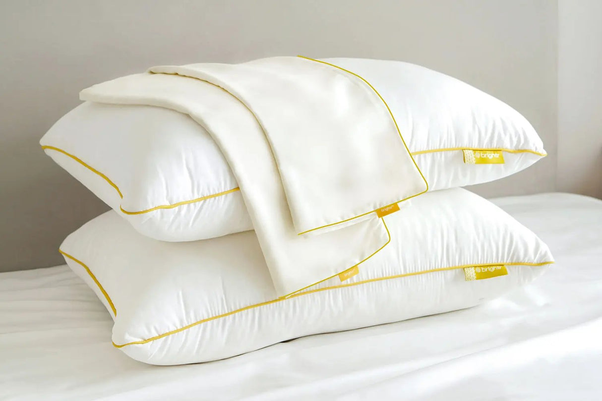 Brightr Sleep Pillow Protector Bundle featuring soft, adjustable anti-allergy pillows for ultimate comfort